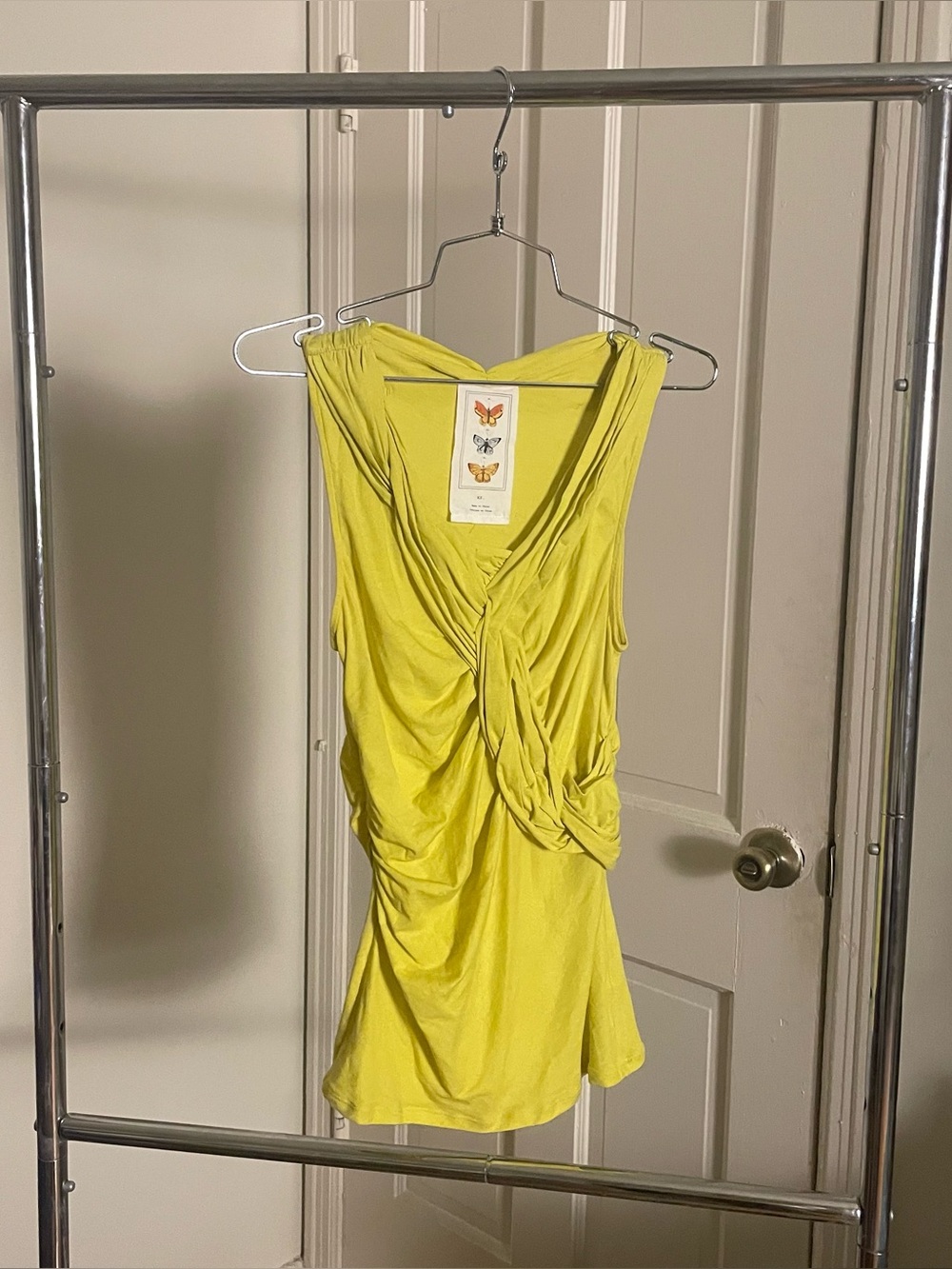 Asymmetrical Draped Sleeveless Top with Twist Front